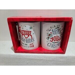 New With Box Christmas Holiday Ceramic Coffee Mugs Set of 2 Hot Cocoa